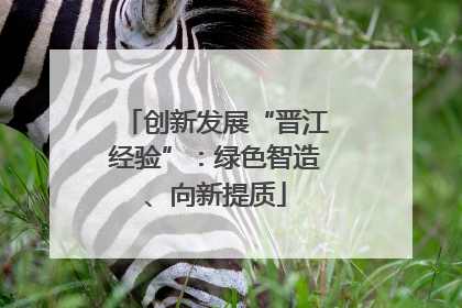 创新发展“晋江经验”：绿色智造、向新提质